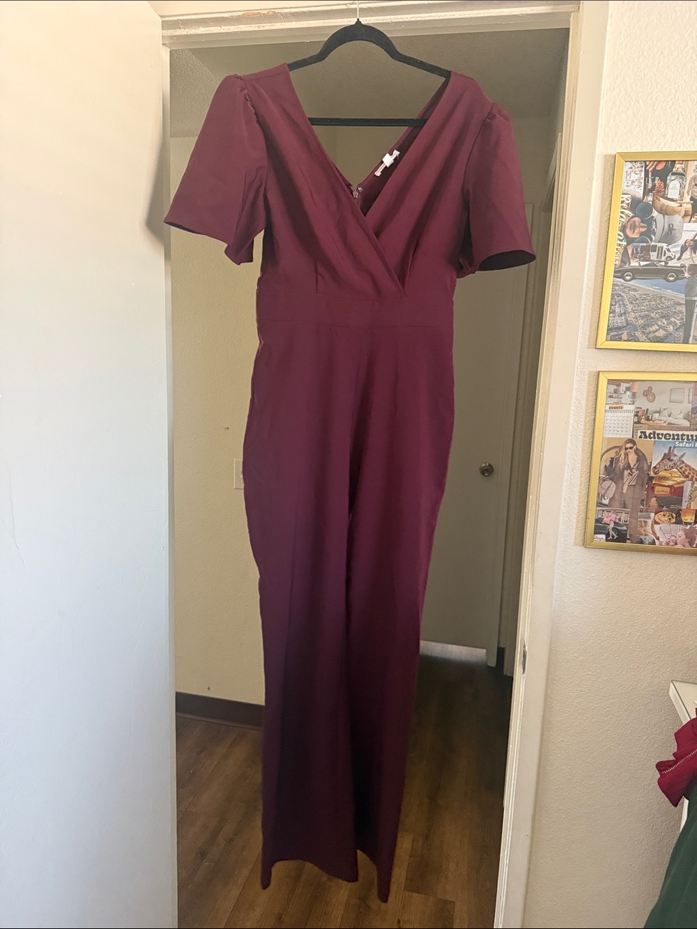 Deep V Wine Red Wrap Jumpsuit